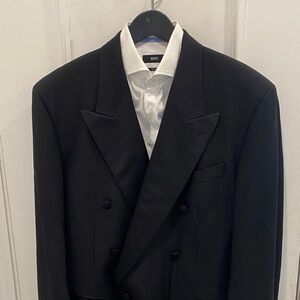 Vintage Yves Saint Laurent Black Tuxedo Double Breasted Suit 1980s Large